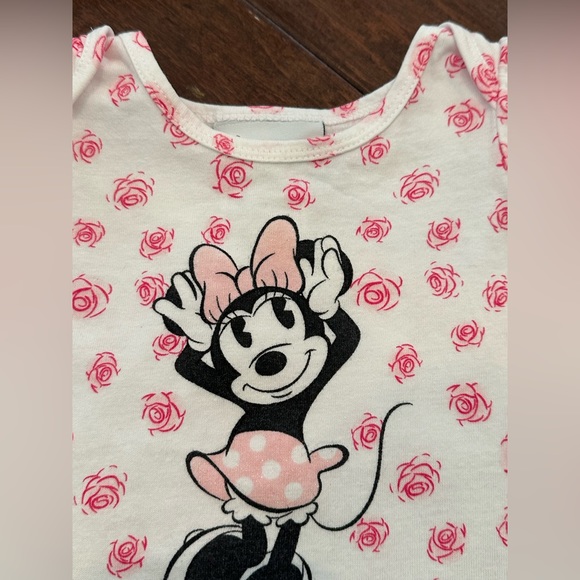 Disney Parks 3M Minnie Mouse Graphic Pink Roses Eyelet Ruffles Cotton Onesie - Picture 3 of 10